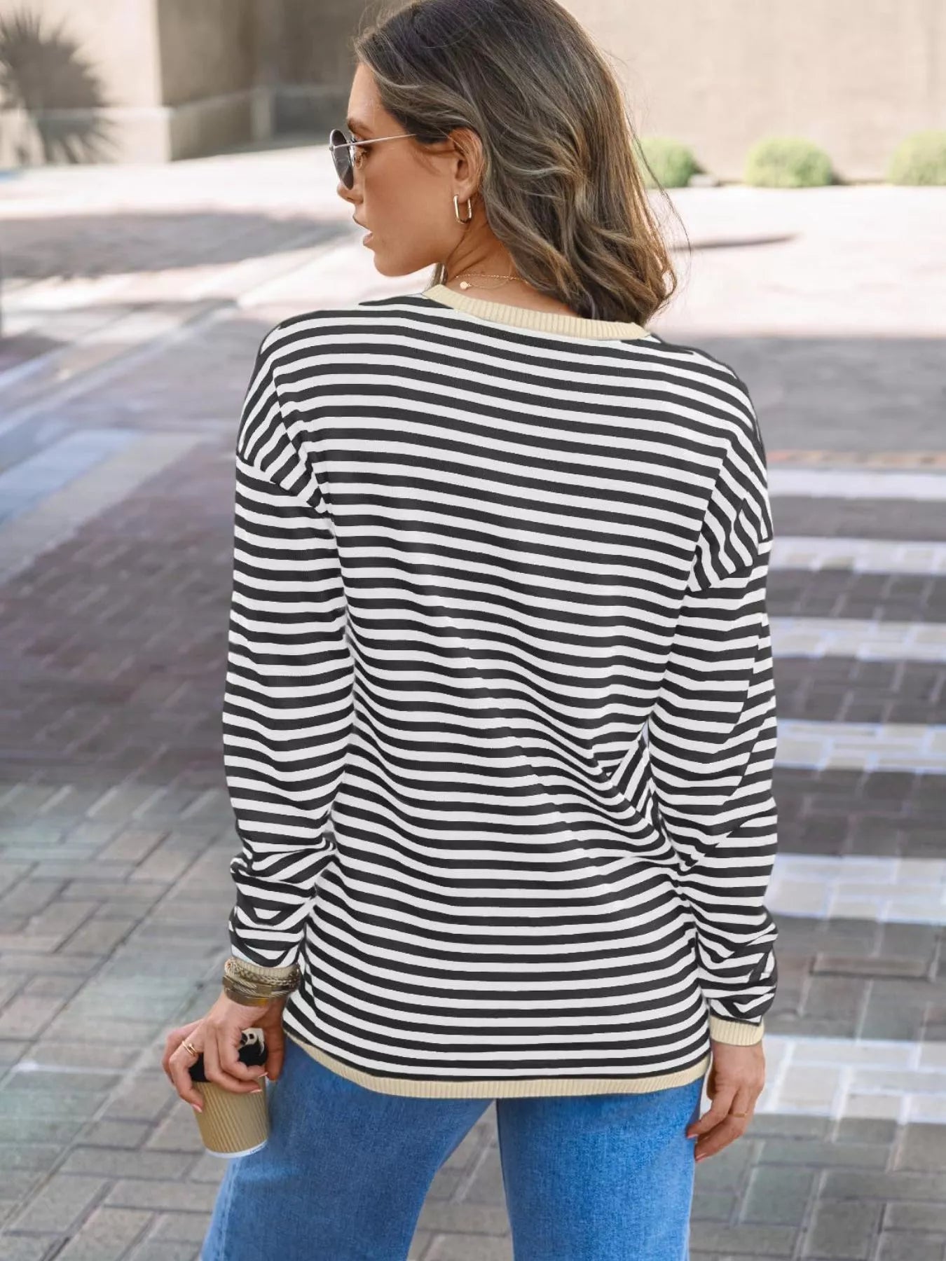 Striped Round Neck Long Sleeve Knit Top
