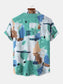 Men's Plus Size Abstract Print Short Sleeve Button-Up Shirt nicholesgifts