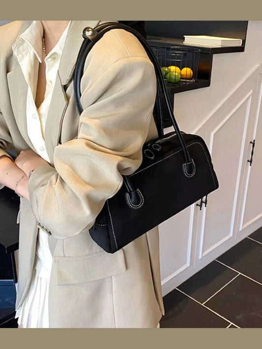Velvet Shoulder Bag with Leather Strap nicholesgifts