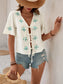 Embroidered V-Neck Short Sleeve Shirt nicholesgifts