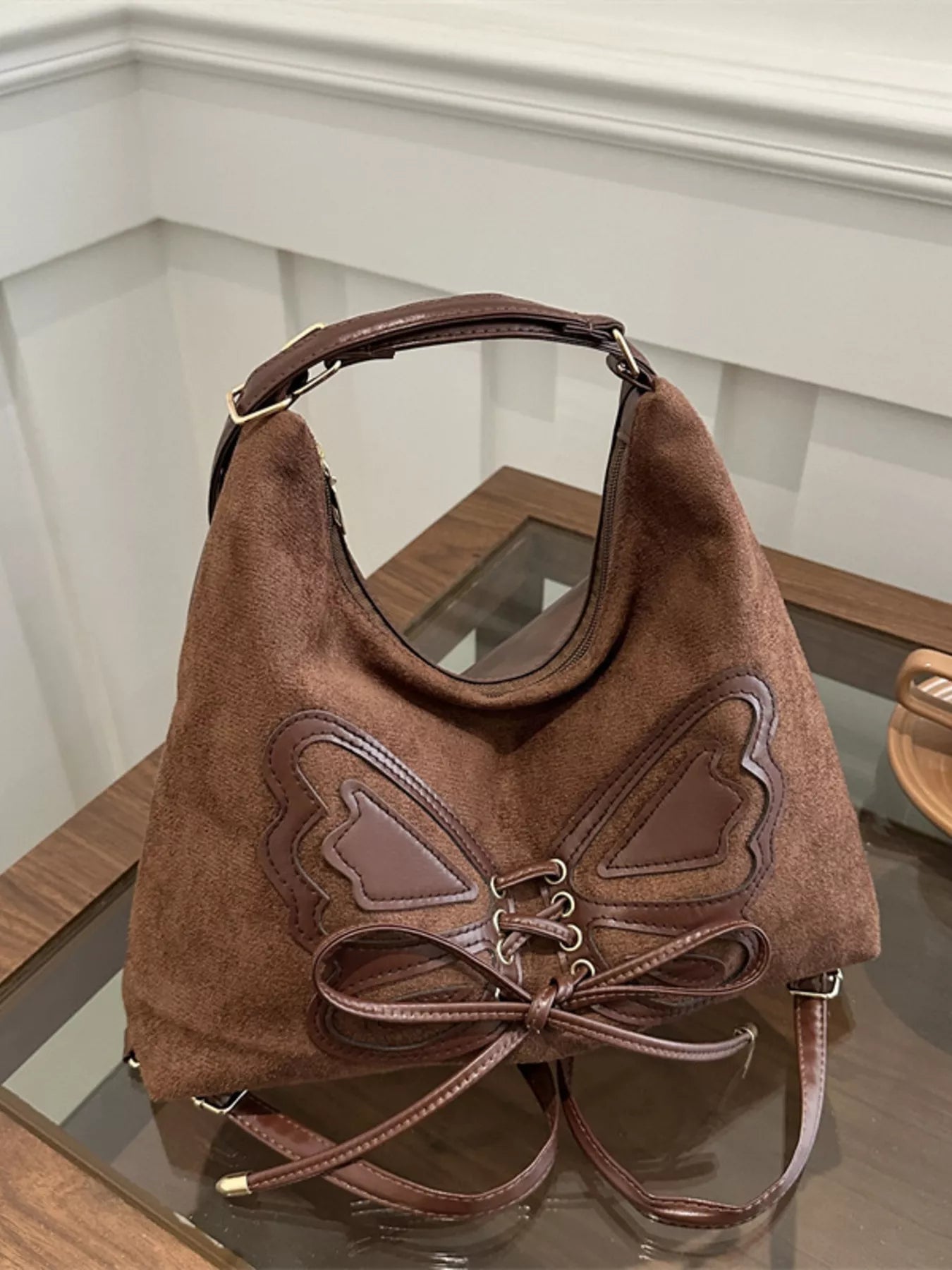 Butterfly Decor Lace-Up Shoulder Bag nicholesgifts