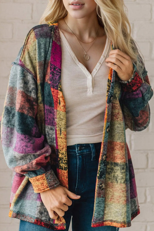 Double Take Full Size Exposed Seam Button Up Fleece Shacket Trendsi