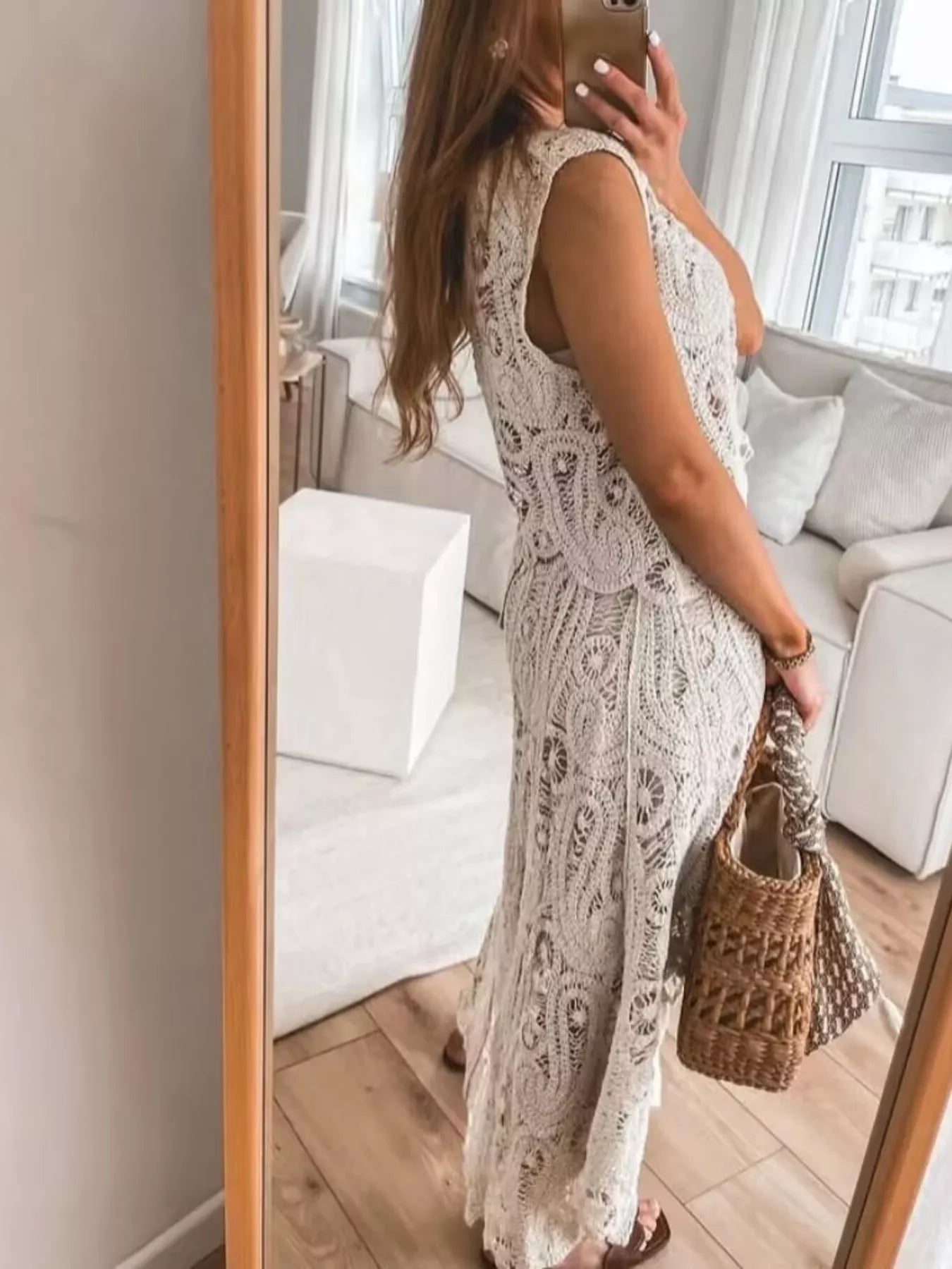 Crochet Sleeveless Tank and Skirt Set Trendsi