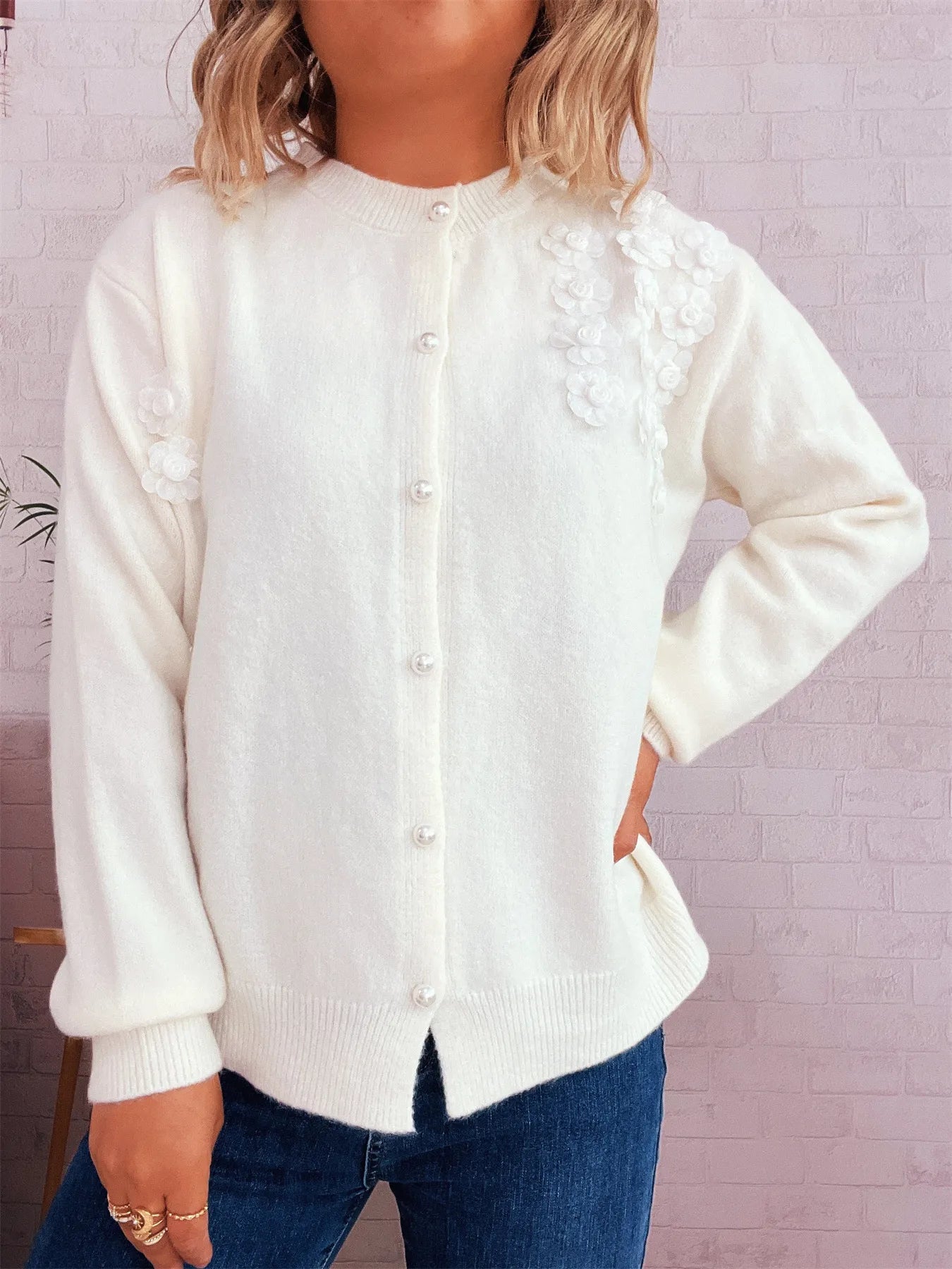 Flower Button Up Long Sleeve Cardigan