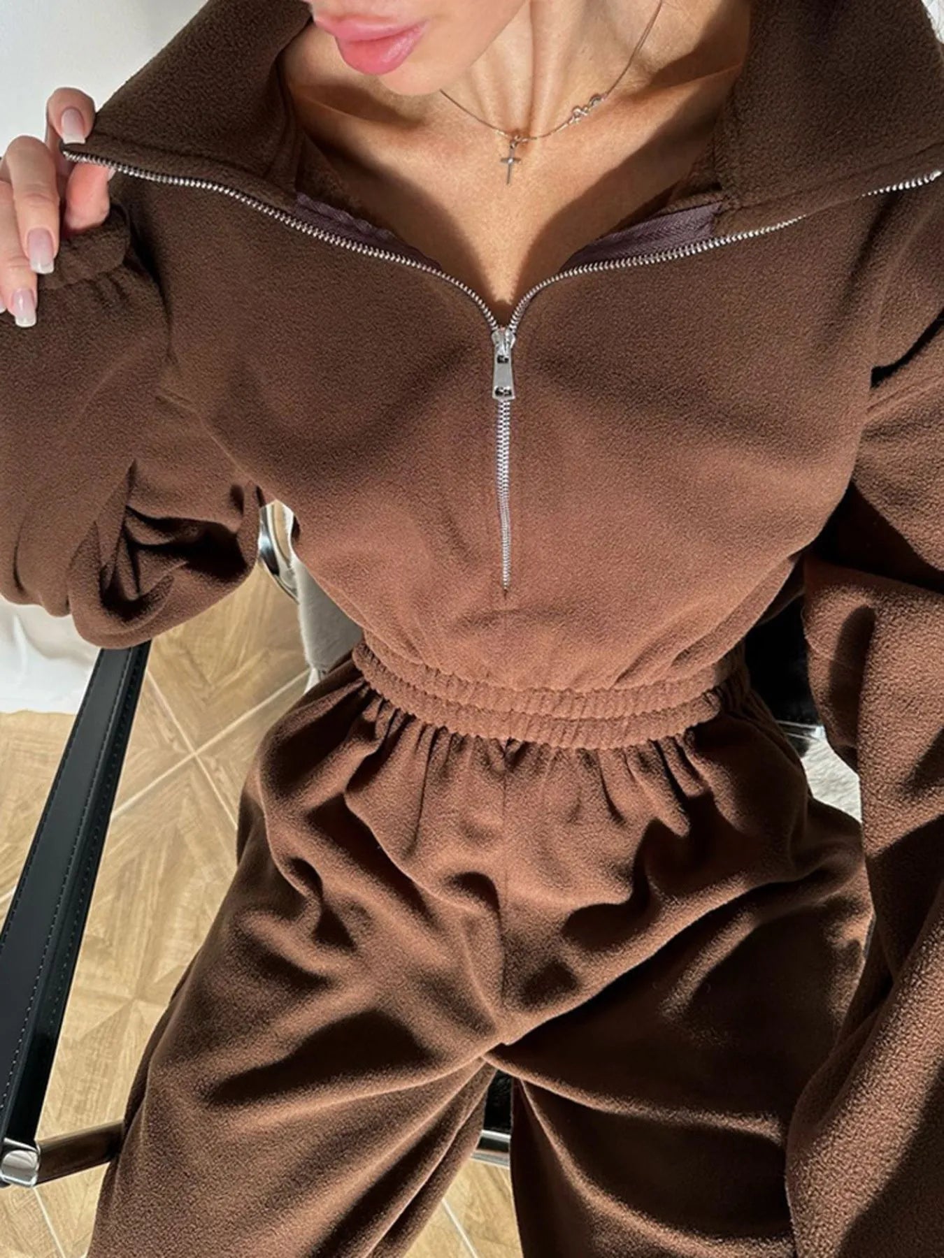 Zip Front Long Sleeve Jumpsuit nicholesgifts