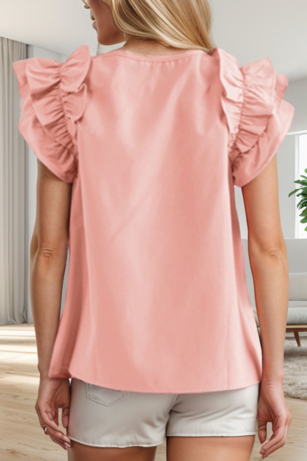 Ruffled Round Neck Cap Sleeve Blouse nicholesgifts