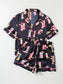 Printed Button Up Short Sleeve Top and Shorts Lounge Set nicholesgifts