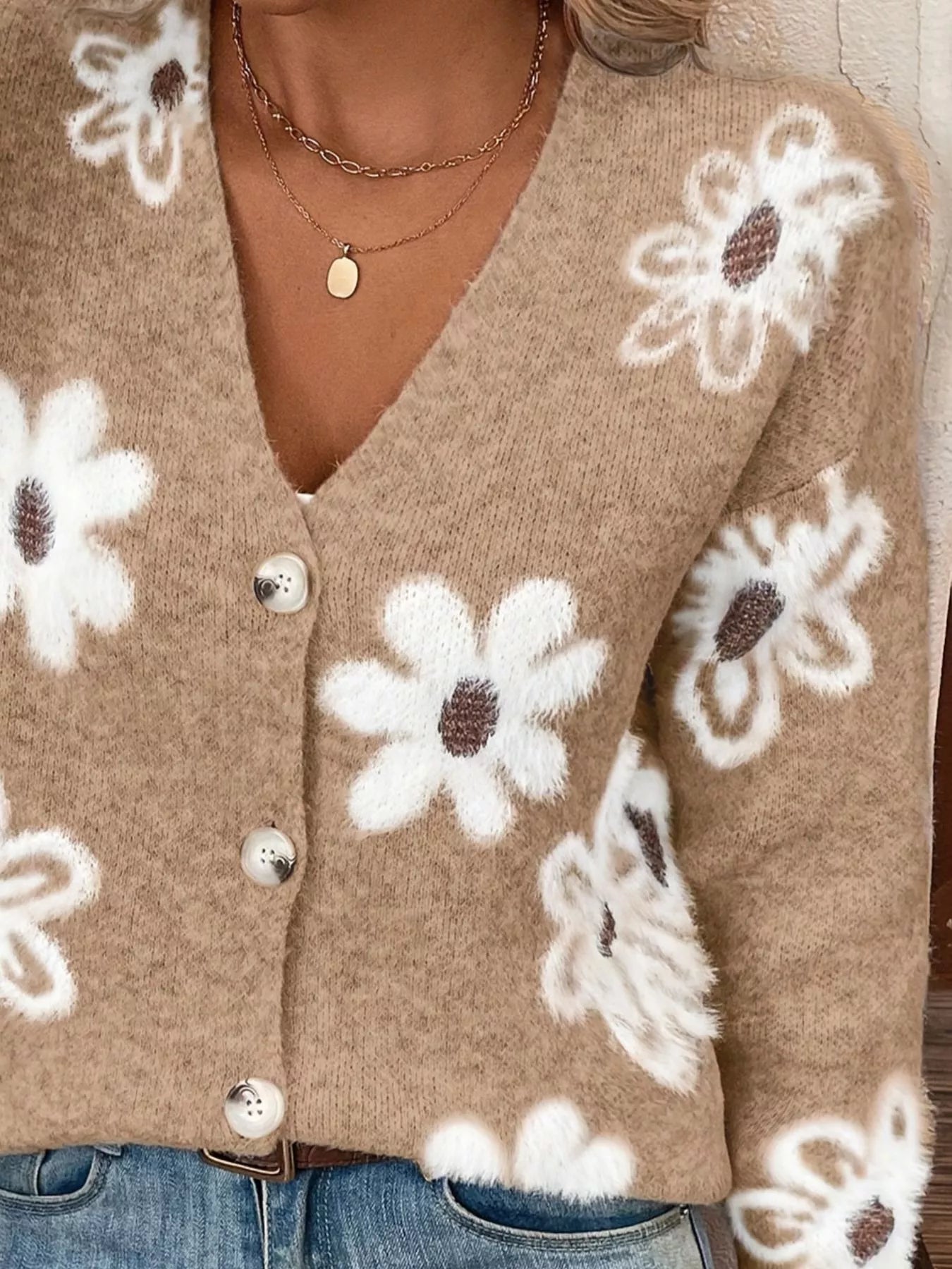 Floral Print Button-Up Knit Cardigan nicholesgifts