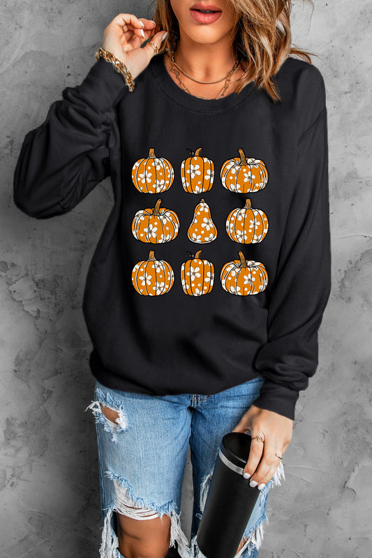 Pumpkin Round Neck Long Sleeve Sweatshirt NicholesGifts