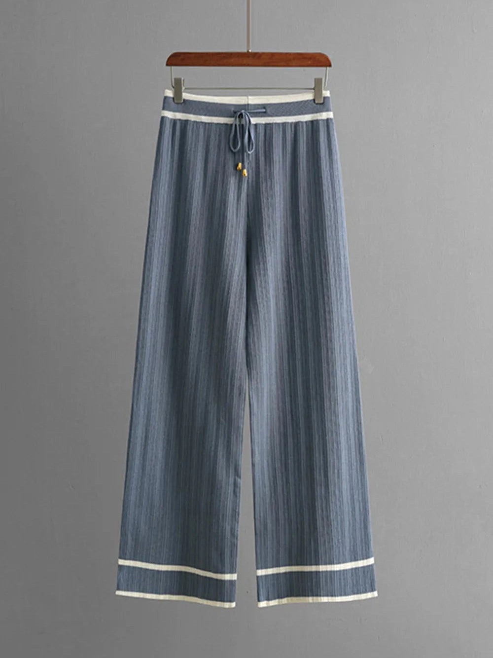 Contrast Trim Johnny Collar Top and Drawstring Pants Sweater Set nicholesgifts