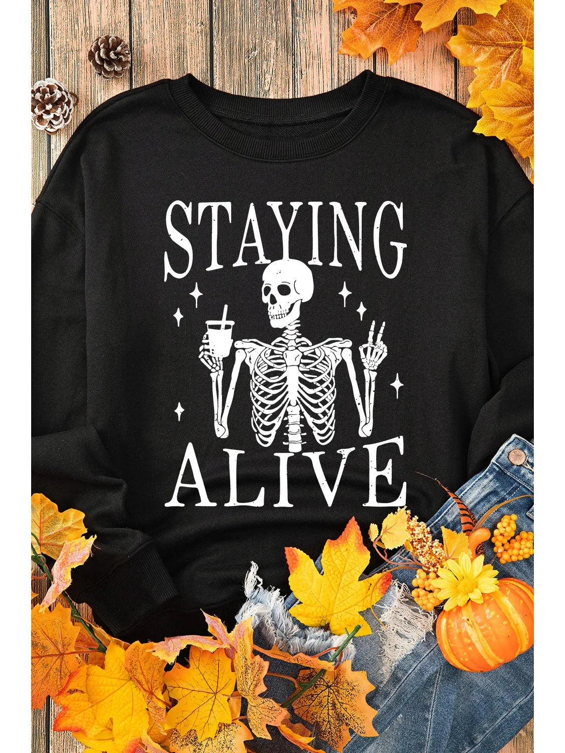 Skull Graphic Round Neck Long Sleeve Sweatshirt nicholesgifts