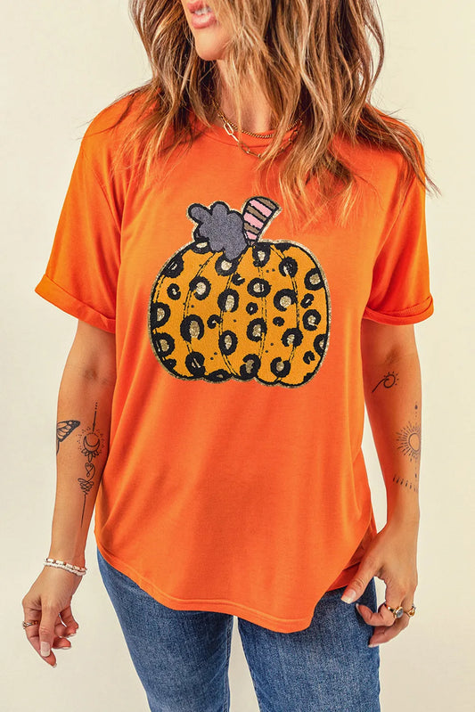 Pumpkin Round Neck Short Sleeve T-Shirt NicholesGifts