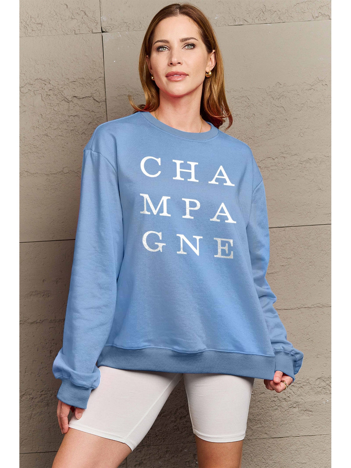 Women Simply Love Full Size CHAMPAGNE Graphic Long Sleeve Sweatshirt nicholesgifts