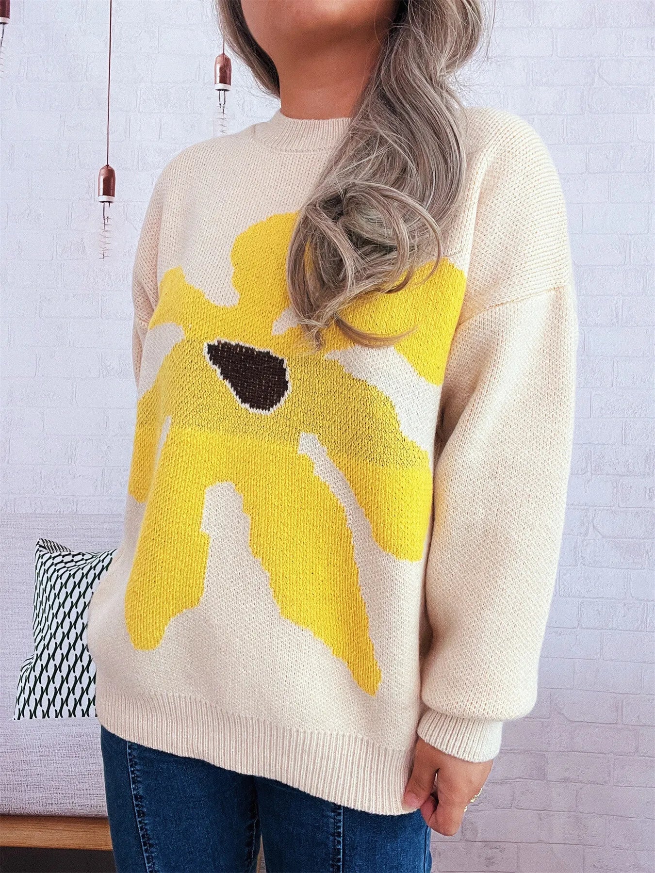Flower Dropped Shoulder Sweater