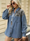 Leopard Button Up Long Sleeve Denim Jacket nicholesgifts