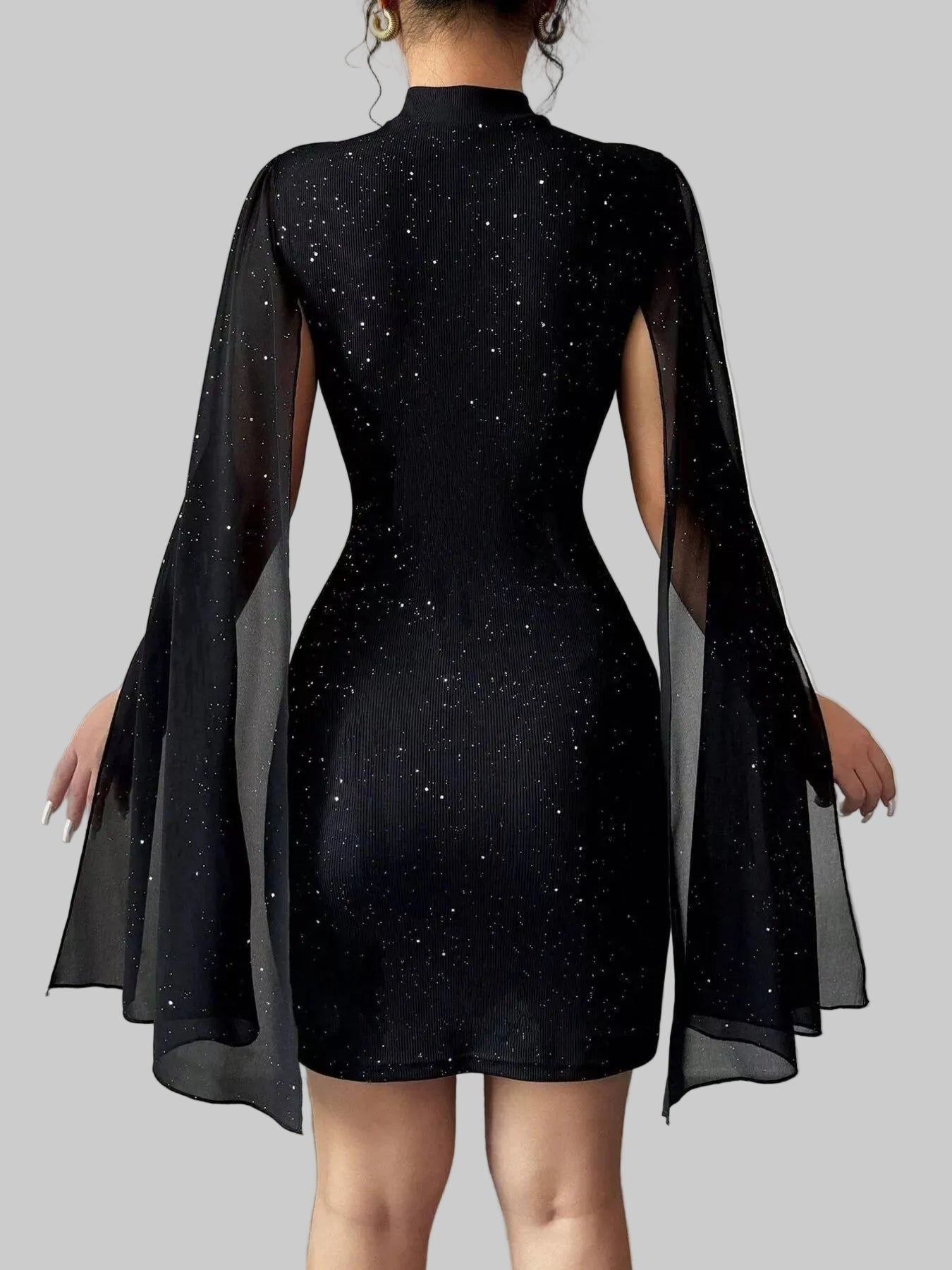 Cutout Bodycon Mini Dress with Cape Sleeves nicholesgifts
