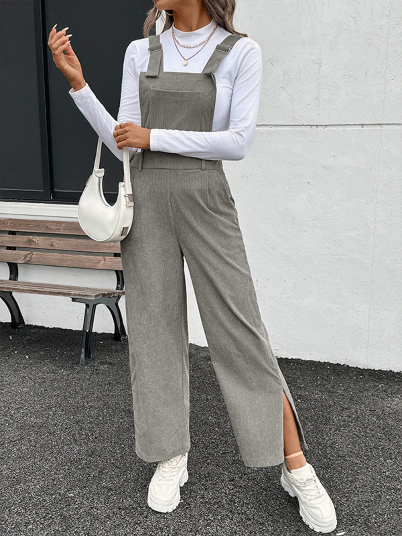 Slit Wide Leg Overalls with Pockets nicholesgifts