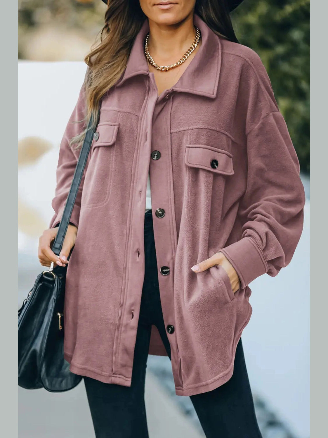 Button Up Collared Neck Long Sleeve Jacket nicholesgifts