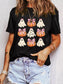Women Halloween Bowknot Ghost Pumpkin Graphic T Shirt nicholesgifts