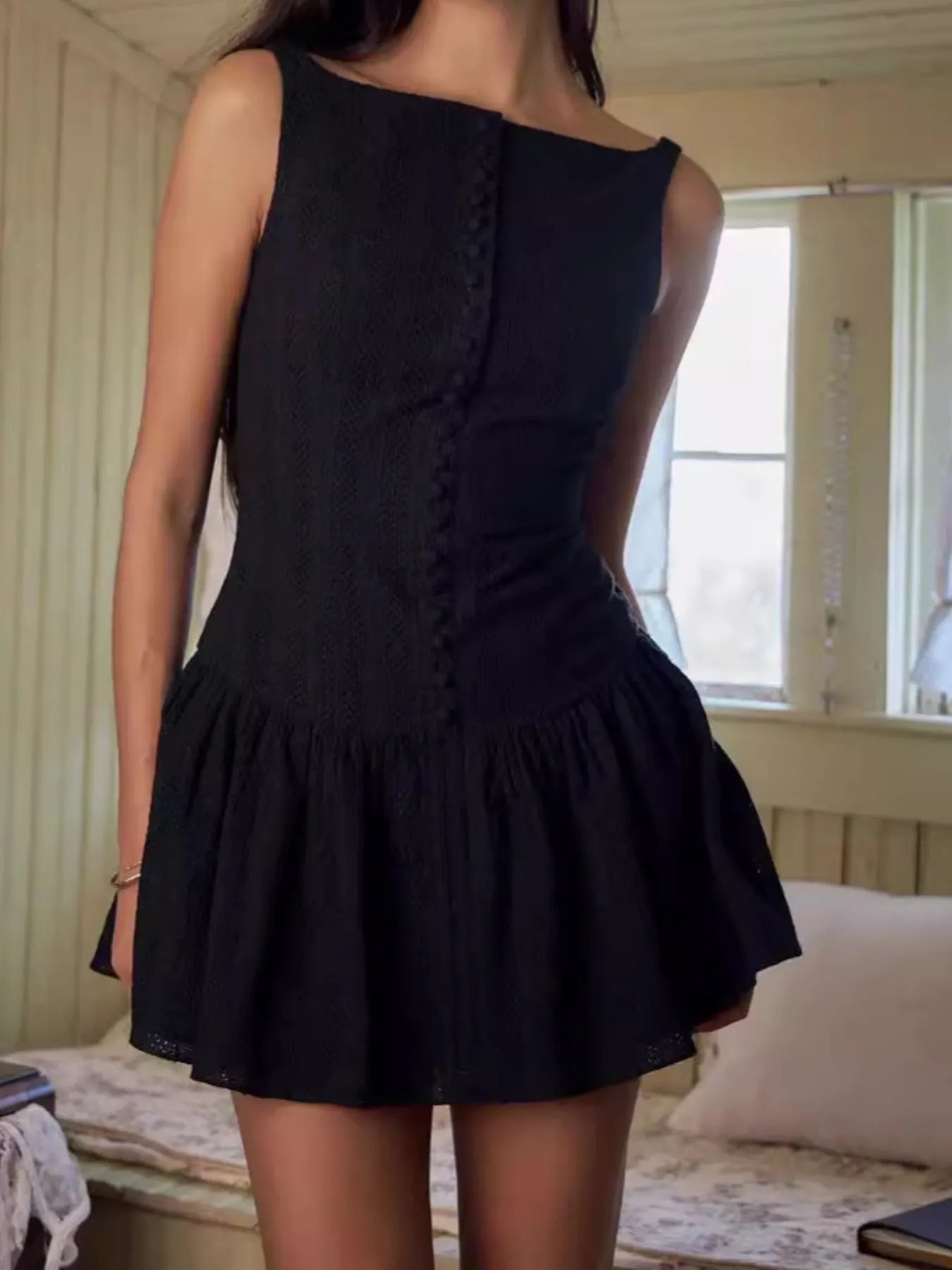Lace Detail Sleeveless Mini Dress Trendsi