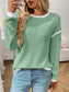 Ribbed Contrast Trim Long Sleeve Top nicholesgifts