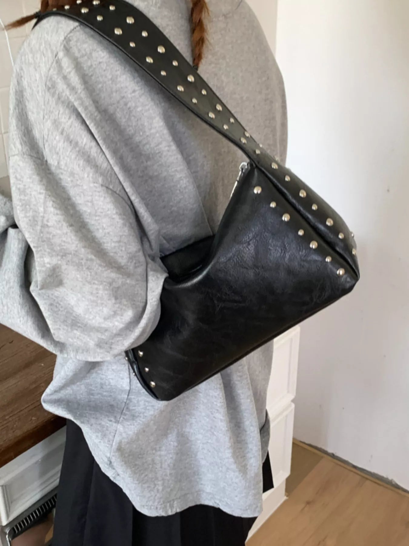 Studded Accent Shoulder Bag nicholesgifts
