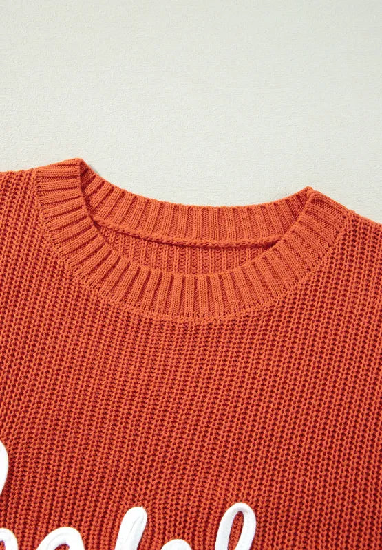 THANKS GIVING Round Neck Long Sleeve Sweater Trendsi