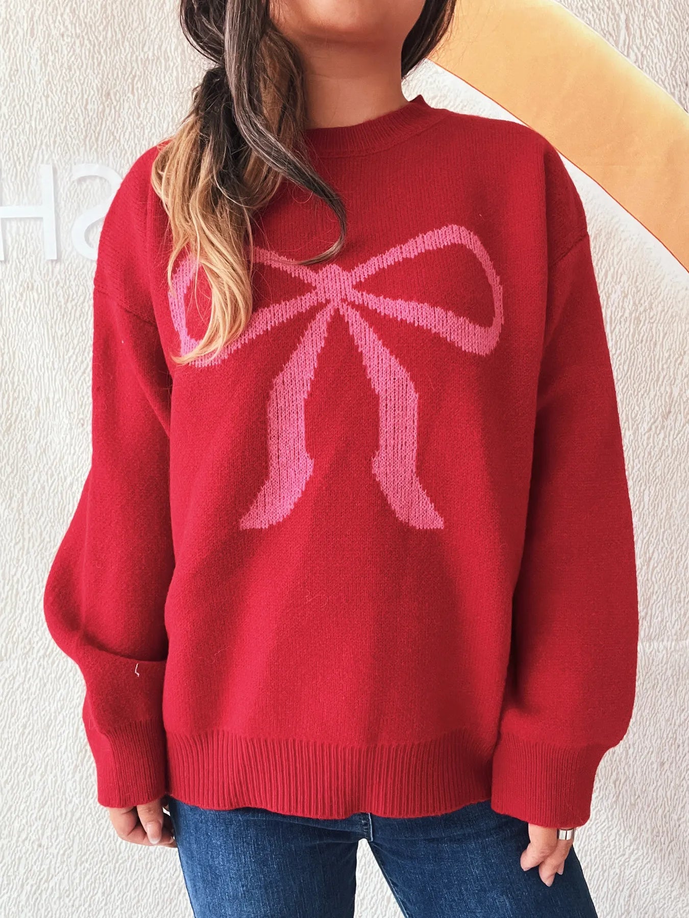 Bow Pattern Casual Long Sleeve Sweater