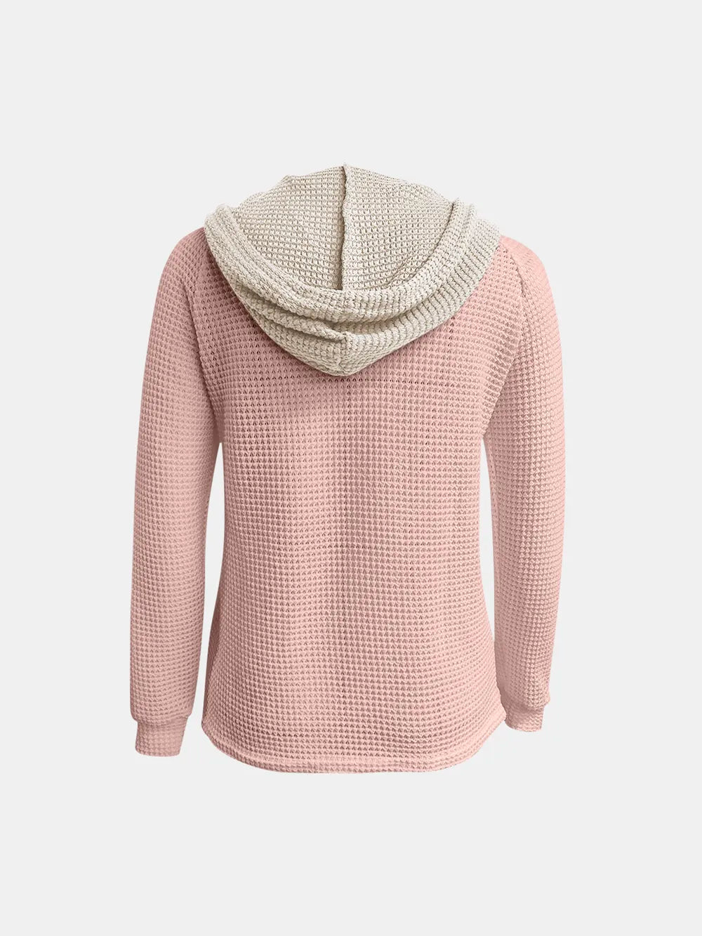 Full Size Waffle-Knit Contrast Long Sleeve Hoodie Trendsi
