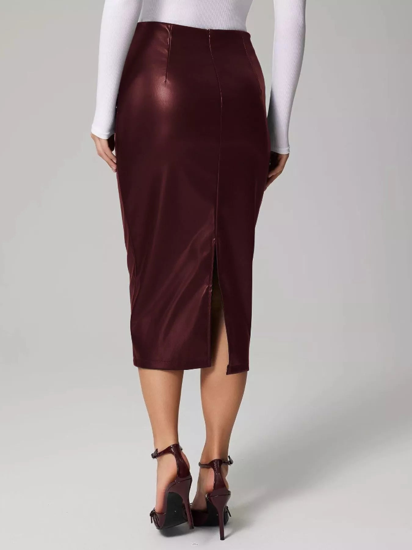 Women Slit Back Leather Skirt nicholesgifts