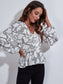 Ruched Printed V-Neck Long Sleeve Blouse nicholesgifts