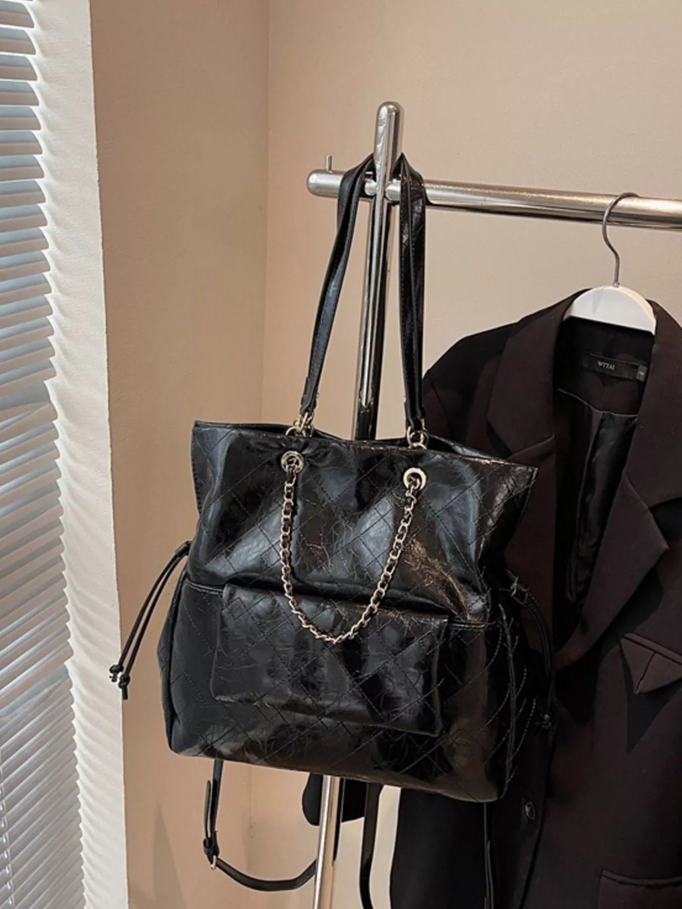 Quilted Chain Decor Backpack Bag nicholesgifts