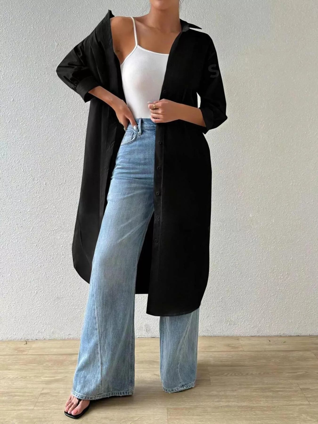 Button-Up Long Sleeve Longline Shirt