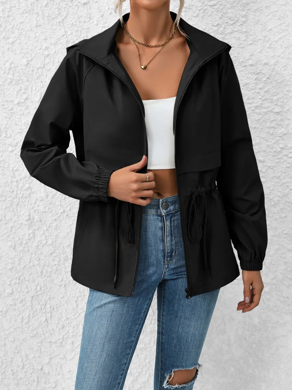 Ivy Lane Drawstring Zip Up Hooded Jacket nicholesgifts