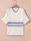 Striped V Neck Dolman Sleeve Rib Knit Oversized Sweater with Slits nicholesgifts
