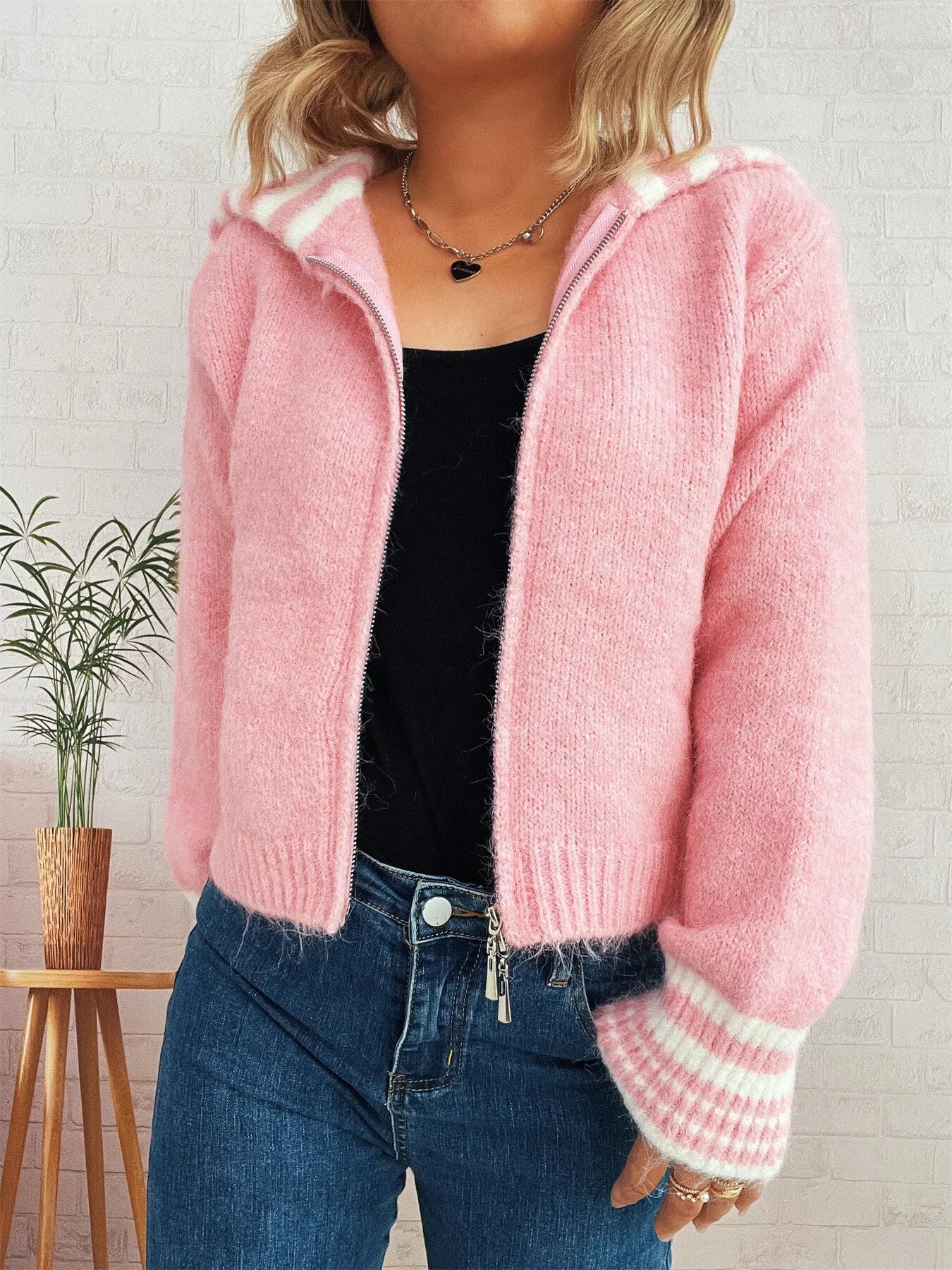 Striped Zip-Up Cardigan NicholesGifts