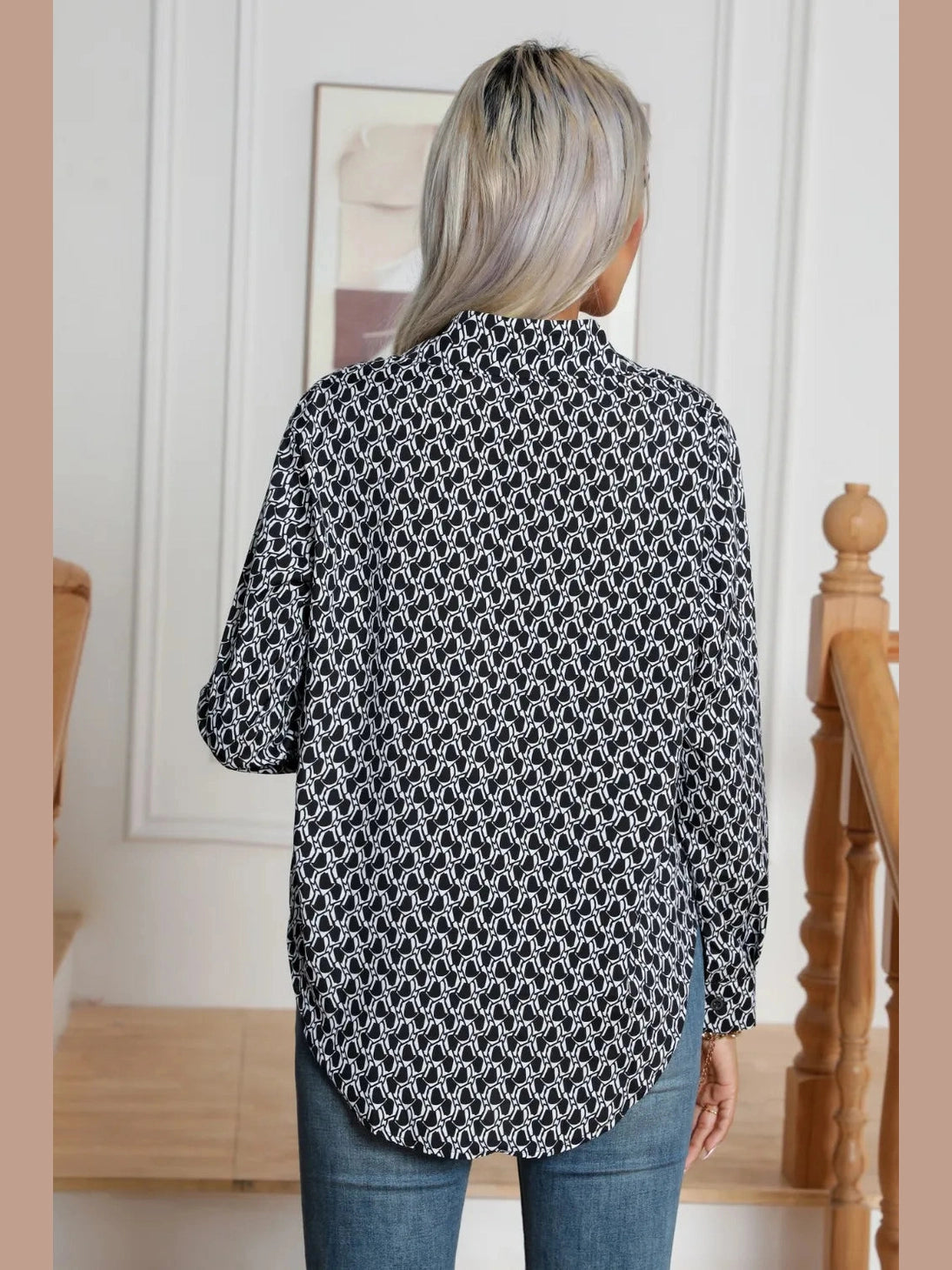 Printed Buttoned Long Sleeve Shirt NicholesGifts