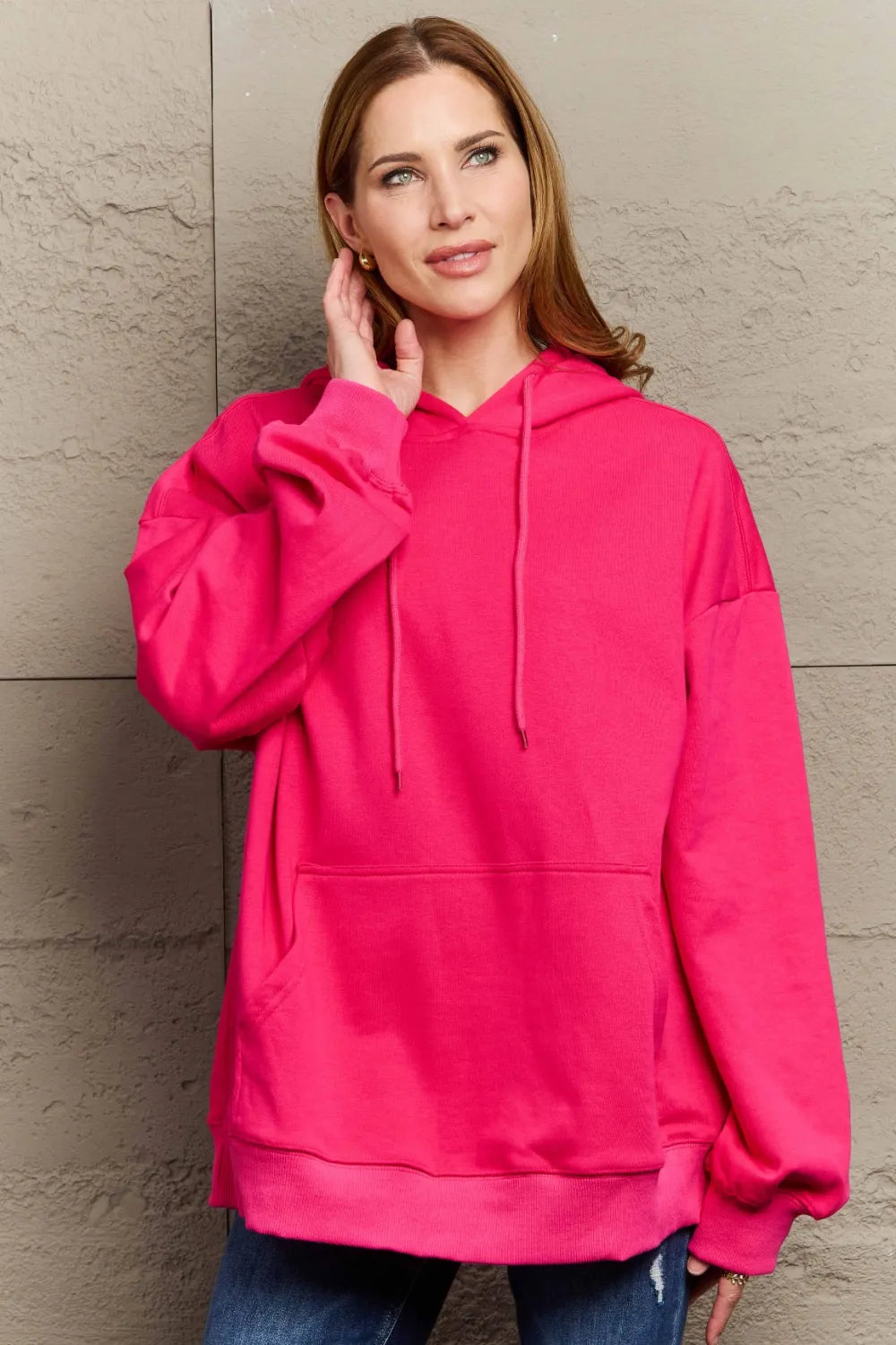 Full Size Long Sleeve Dropped Shoulder Hoodie Trendsi