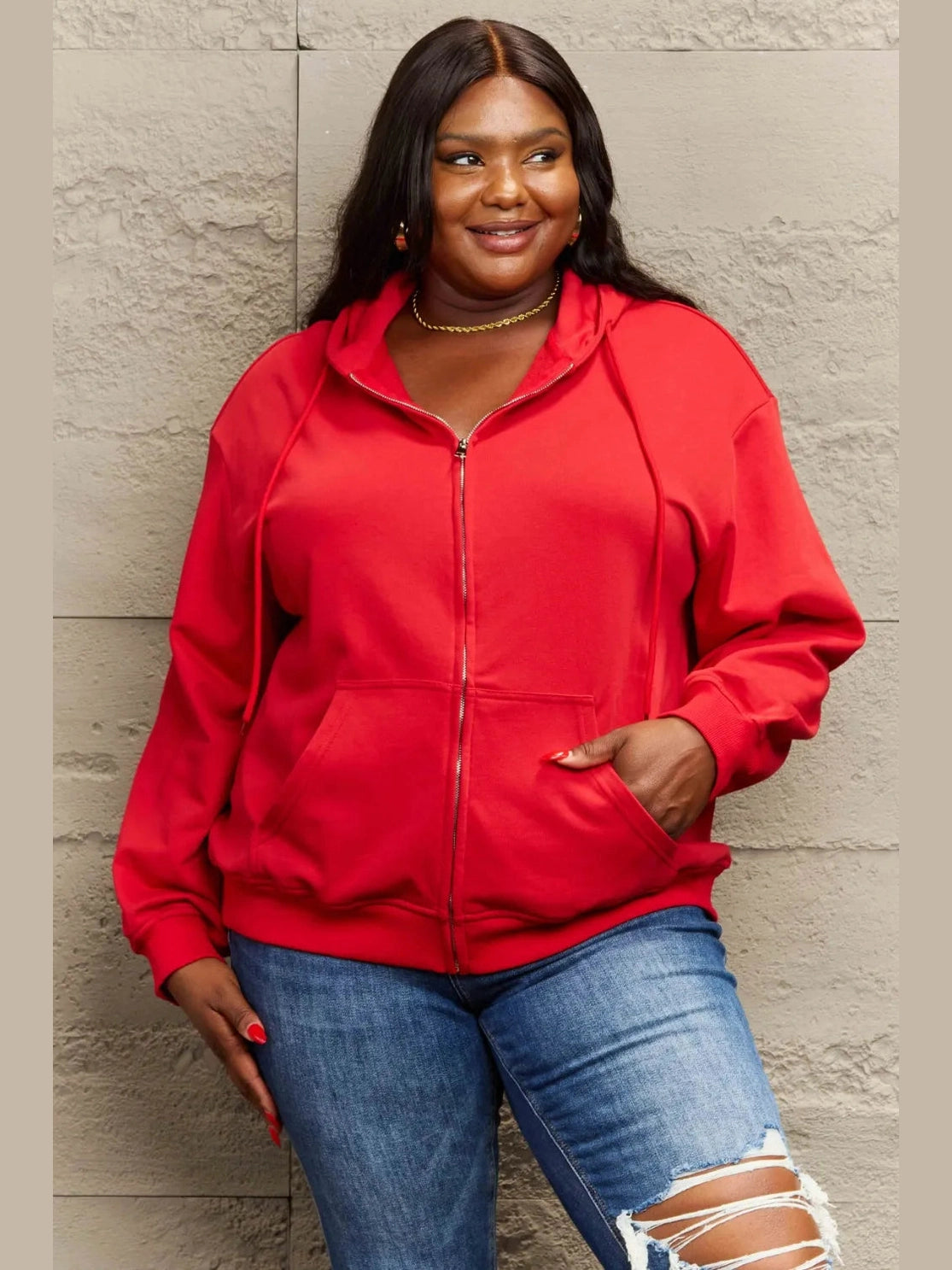 Full Size Zip Up Long Sleeve Hooded Jacket