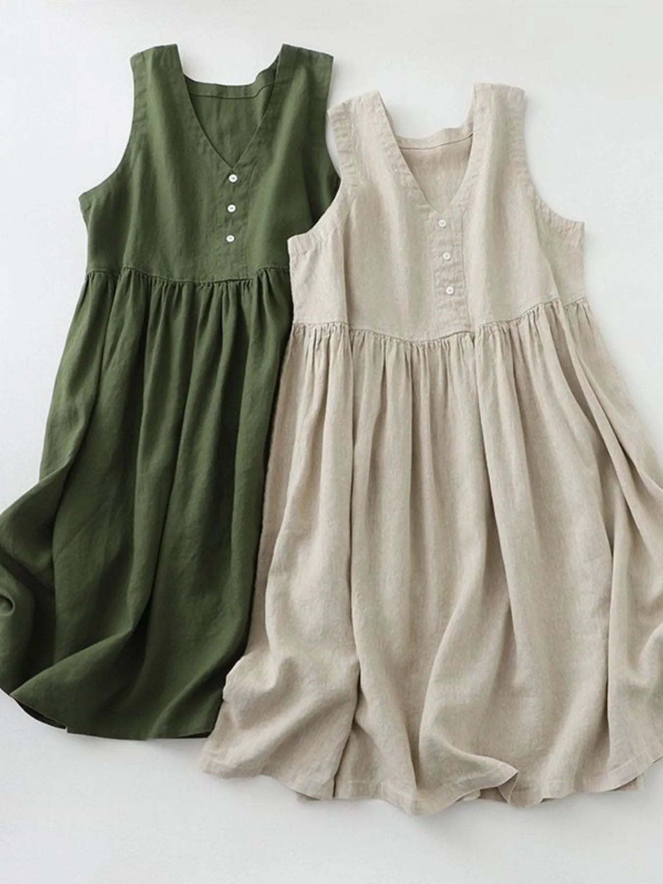 V-Neck Button Detail Sleeveless Midi Dress NicholesGifts