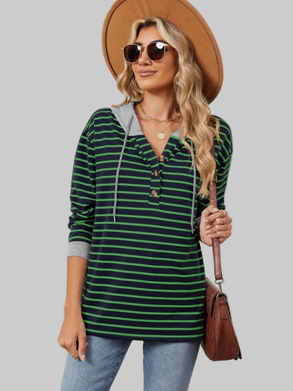 Women Drawstring Striped Long Sleeve Hoodie nicholesgifts