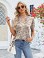 Women Ruched Printed Notched Short Sleeve Blouse nicholesgifts