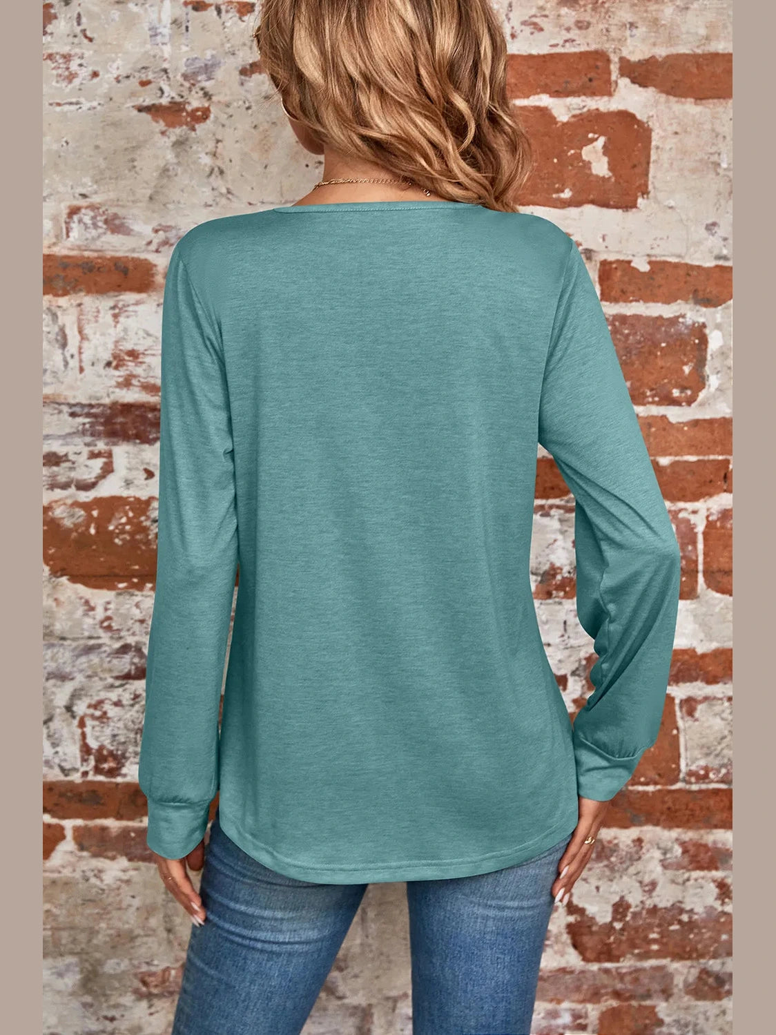 Ruched Square Neck Long Sleeve T-Shirt NicholesGifts