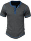 Men's Full Size Contrast Stitch Henley Polo Shirt Plus Size nicholesgifts