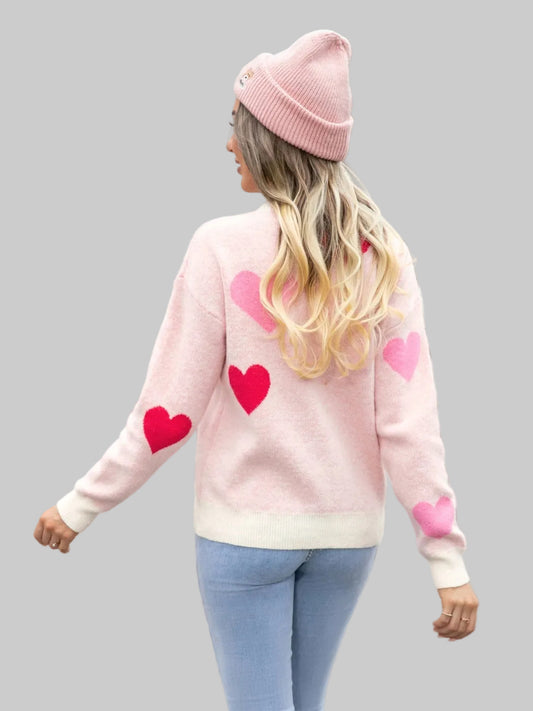 Women Angel Wings Heart Round Neck Drop Shoulder Sweater nicholesgifts