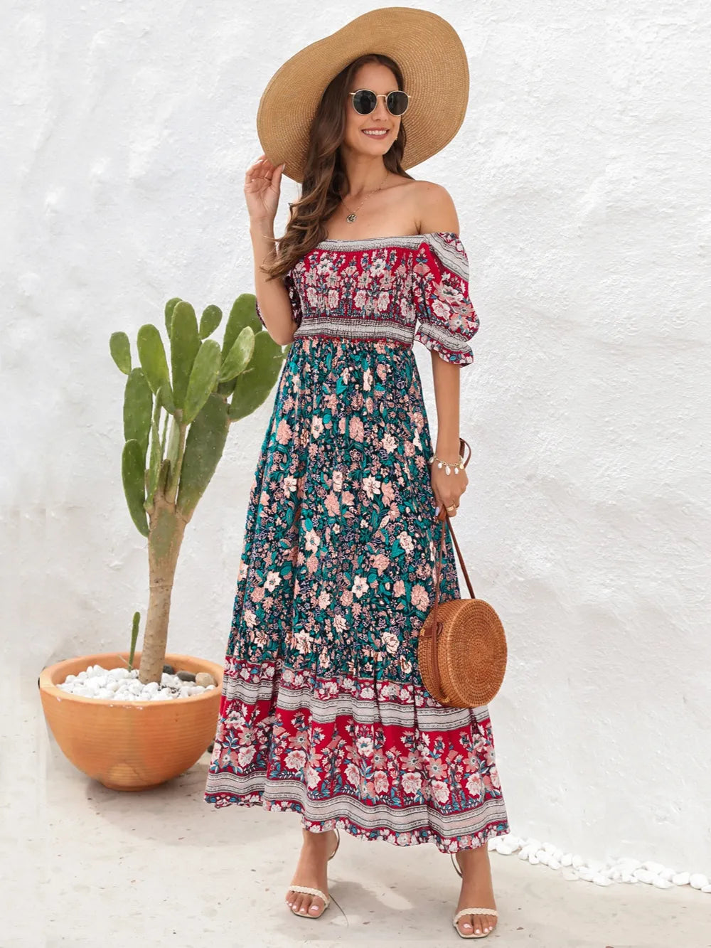 Floral Flounce Sleeve Midi Dress nicholesgifts