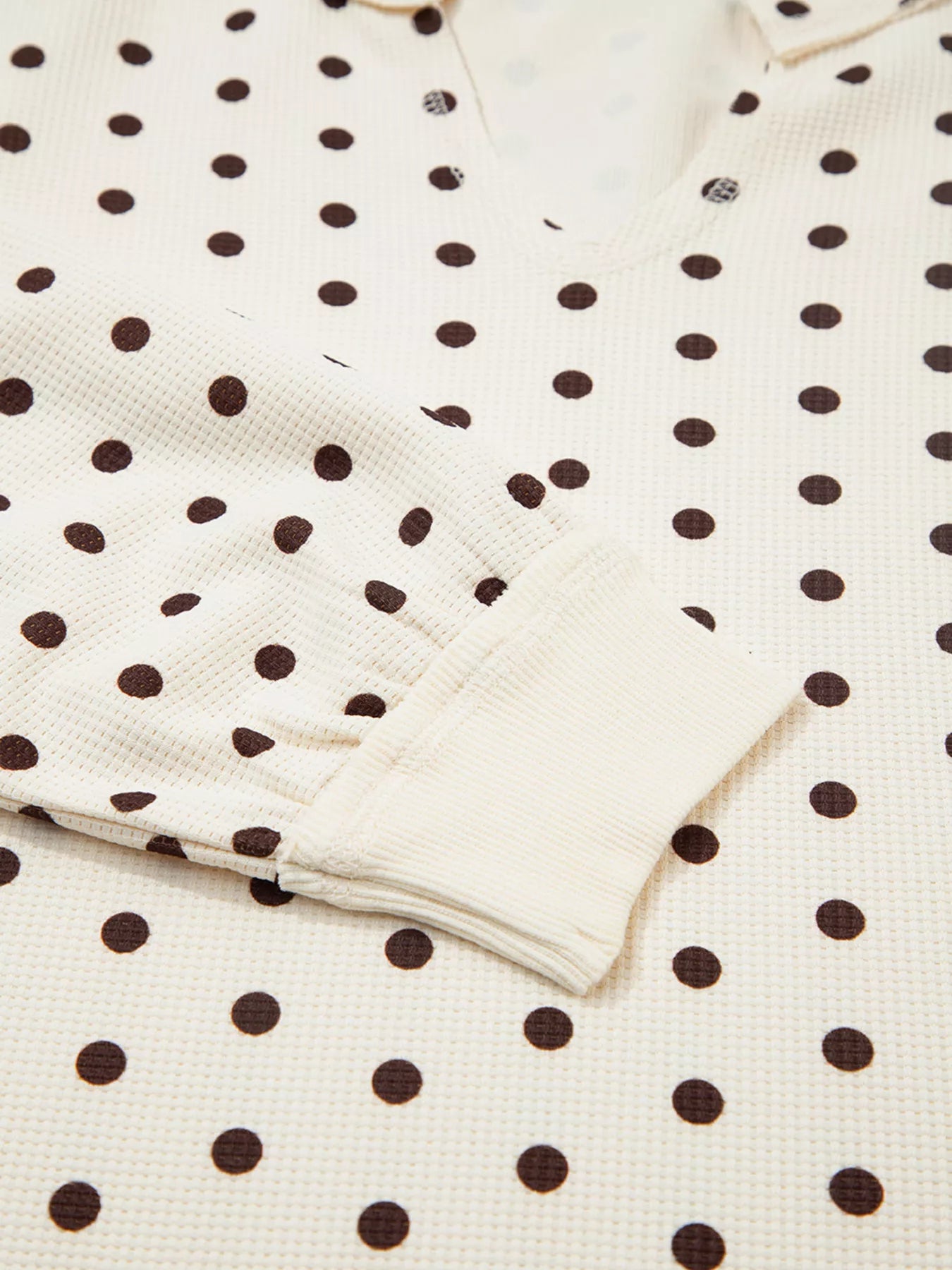 Polka Dot Notched Long Sleeve Top and Drawstring Joggers Lounge Set Trendsi
