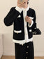 Contrast Trim Jacket and Skirts Sweater Set nicholesgifts