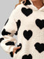 Women Fuzzy Heart Pocketed Dropped Shoulder Hoodie nicholesgifts