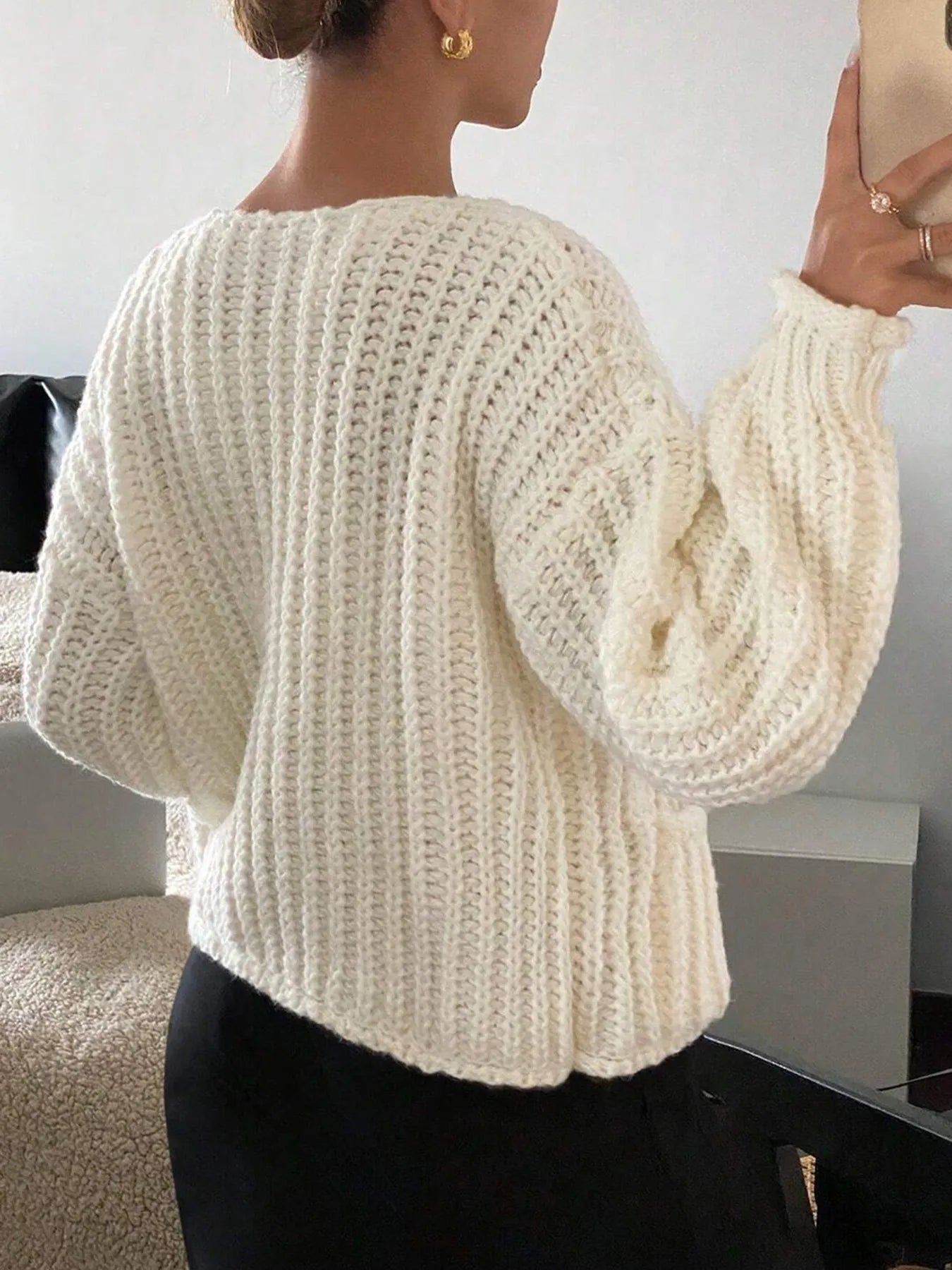 Button-Front Knit Cardigan with Pockets